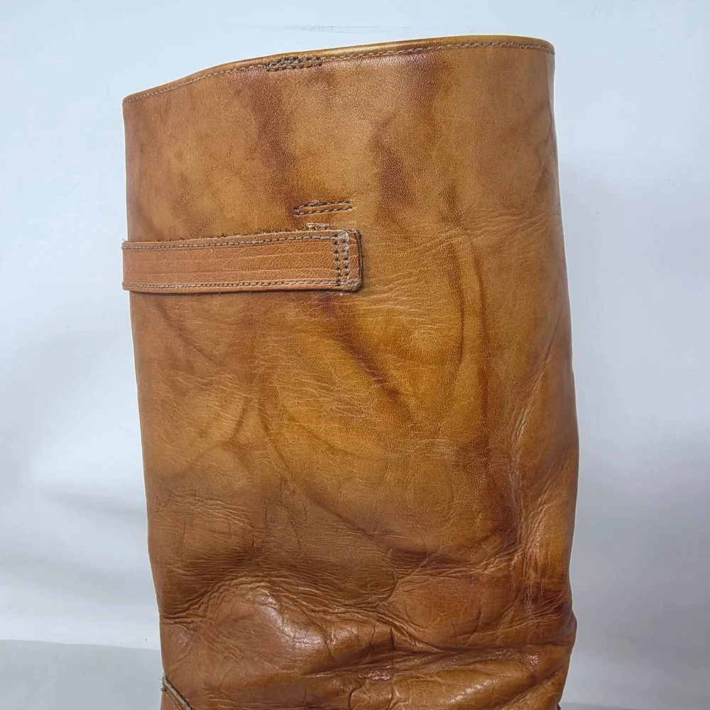 Dingo Leather Engineer Boots Mens 7.5 D Tan Brown Vibram Sole Vintage USA Good